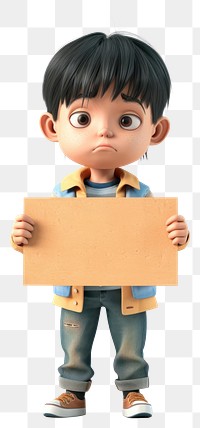 PNG Sad kid holding board standing person cute.