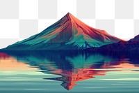 PNG Illustration Volcanic mountain in morning light reflected in calm waters of lake landscape outdoors painting