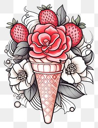 PNG Strawberry ice cream dessert drawing sketch.