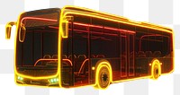 PNG 3d render of glowing bus vehicle black background transportation.