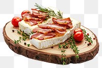 PNG Cheese and slices of smoked bacon tomato food herb.