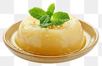 PNG Sweet semolina pudding dessert plate herbs.