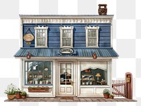PNG Architecture illustration antique shop building house dollhouse.
