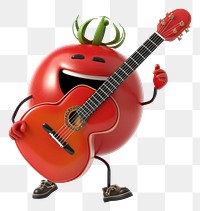 PNG 3d character tomato play guitar cartoon white background performance.