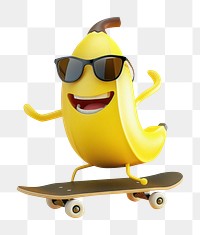 PNG Banana character skateboard sunglasses cartoon.