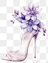PNG Watercolor shoe flower footwear plant white.