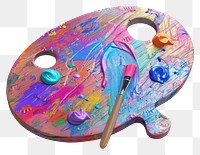 PNG Wooden art palette with blobs of paint and a brushes wood white background creativity.