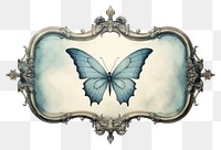 PNG  Watercolor illustration of vintage frame butterfly art accessories.