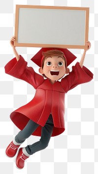PNG Graduated kid holding board smiling jumping person