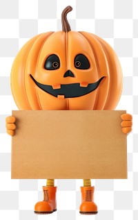 PNG Halloween holding board vegetable pumpkin face.