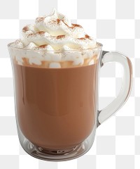 PNG Hot chocolate with cream dessert drink glass.