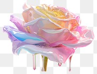 PNG Rose flower with dripping drops of thick paint petal plant white background.
