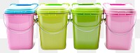 PNG Four colorful recycle bins plastic bucket white background.