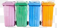 PNG Four colorful recycle bins plastic white background container.