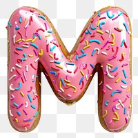 PNG Donut in Alphabet Shaped of M sprinkles dessert food.