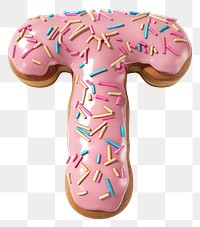 PNG Donut in Alphabet Shaped of T dessert food white background.
