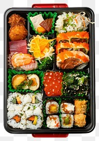 PNG Cute japanese bento box sushi lunch meal.