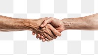 PNG Two hands shaking handshake white background togetherness.