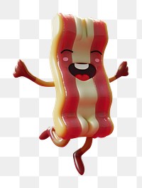 PNG 3d bacon character cartoon food representation.