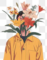 PNG Drawing men with flowers art painting pattern.