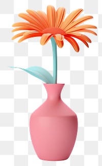 PNG A flower in a vase plant white background decoration.