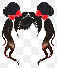 Black buns red bows hairstyle adult white background.
