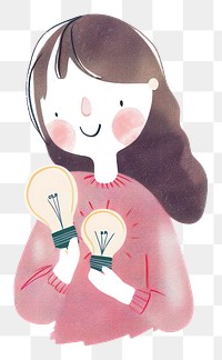 PNG Person holding light bulb cartoon person cute.