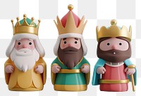 PNG 3d Three wise men figurine cartoon crown.