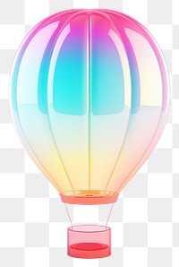 PNG 3d render of hot air balloon holographic glass color aircraft white background transportation.