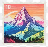 PNG Mountain Risograph style stratovolcano postage stamp wilderness.