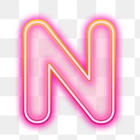 Letter N png pink neon design, transparent background