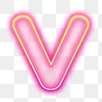Letter V png pink neon design, transparent background