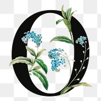 Number zero png floral illustration, transparent background