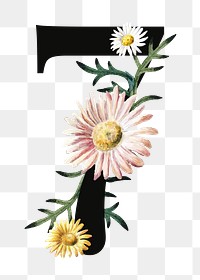 Number seven png floral illustration, transparent background