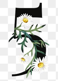 Number five png floral illustration, transparent background