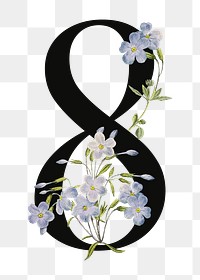 Number 8 png floral illustration, transparent background