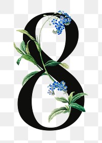 Number eight png floral illustration, transparent background