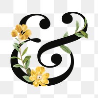 Floral ampersand png digital art illustration, transparent background