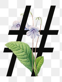 Floral hashtag png digital art illustration, transparent background