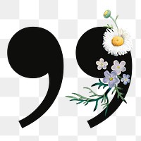 Floral quotation mark png digital art illustration, transparent background