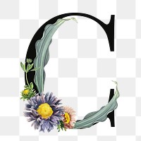 PNG floral letter C digital art illustration, transparent background