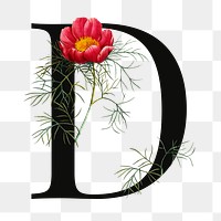 PNG floral letter D digital art illustration, transparent background