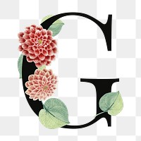 PNG floral letter G digital art illustration, transparent background