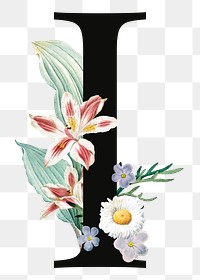 PNG floral letter I digital art illustration, transparent background