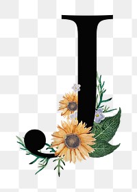 PNG floral letter J digital art illustration, transparent background
