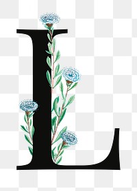 PNG floral letter L digital art illustration, transparent background