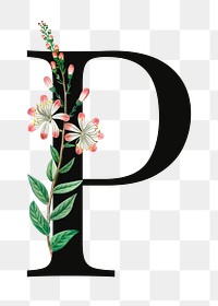 PNG floral letter P digital art illustration, transparent background