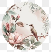 PNG Flower and bird circle border hummingbird porcelain dishware.