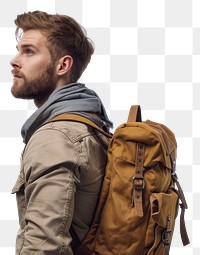 PNG Man wearing a backpack adult white background backpacking.