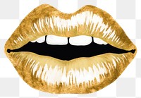PNG  Lips shape ripped paper lipstick gold white background.